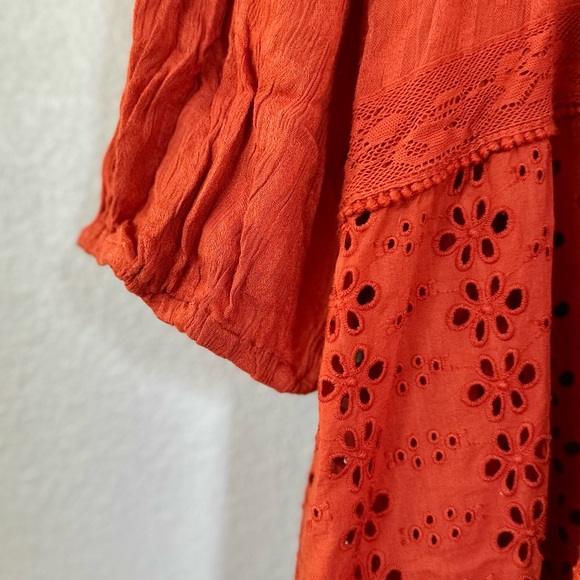 FREE PEOPLE L Mockingbird Maxi Dress in Rooibos Tea • Rust Orange Floral Eyelet - Picture 4 of 13